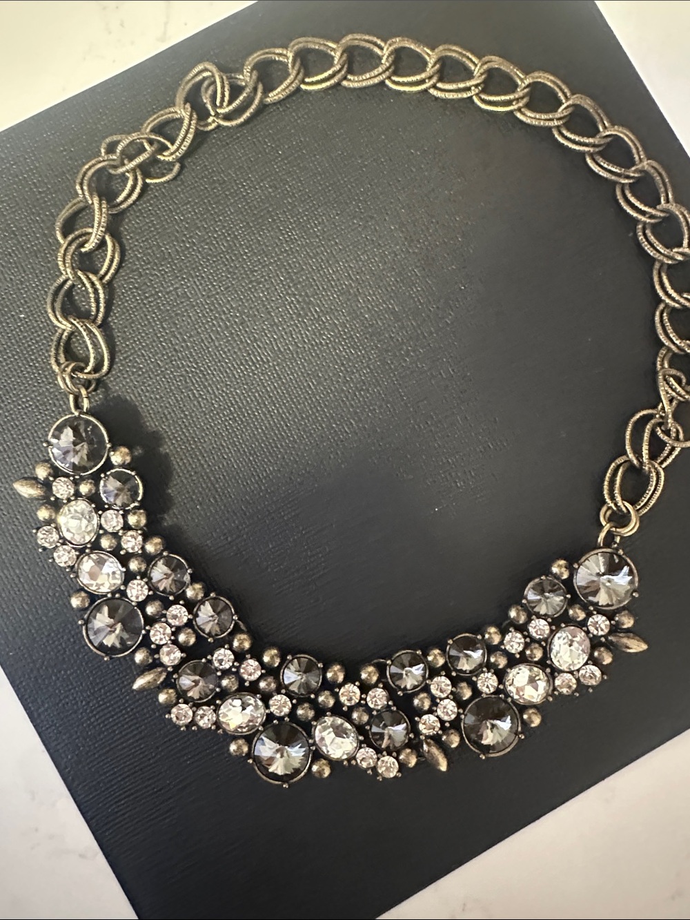 Statement Crystal Collar Necklace in Antique Gold